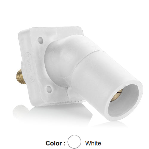 Leviton 16R29-UW, 16 Series Single Pole Cam-Type Male Panel Mount Receptacle, Industrial Grade, 45-Degree, 0.75'' Length Threaded Stud Termination, #2 - 4/0 AWG, 400 Amp Max, White