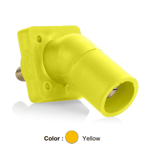 Leviton 16R29-UY, 16 Series Single Pole Cam-Type Male Panel Mount Receptacle, Industrial Grade, 45-Degree, 0.75'' Length Threaded Stud Termination, #2 - 4/0 AWG, 400 Amp Max, Yellow