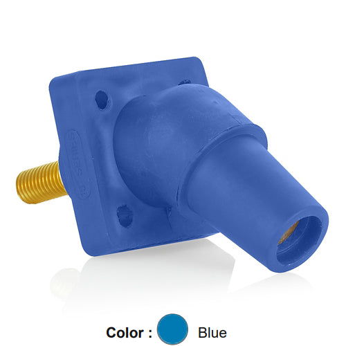Leviton 16R30-1UB, 16 Series Single Pole Cam-Type Female Panel Mount Receptacle, Industrial Grade, 45-Degree, 1.125'' Length Threaded Stud Termination, #2 - 4/0 AWG, 400 Amp Max, Blue