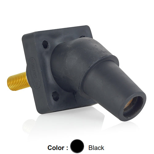 Leviton 16R30-1UE, 16 Series Single Pole Cam-Type Female Panel Mount Receptacle, Industrial Grade, 45-Degree, 1.125'' Length Threaded Stud Termination, #2 - 4/0 AWG, 400 Amp Max, Black