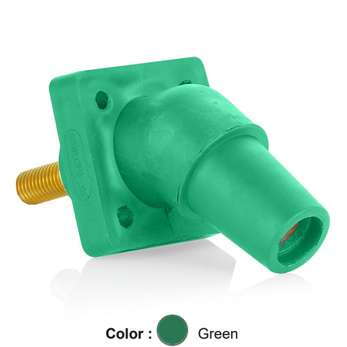 Leviton 16R30-1UG, 16 Series Single Pole Cam-Type Female Panel Mount Receptacle, Industrial Grade, 45-Degree, 1.125'' Length Threaded Stud Termination, #2 - 4/0 AWG, 400 Amp Max, Green