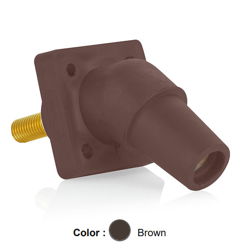 Leviton 16R30-1UH, 16 Series Single Pole Cam-Type Female Panel Mount Receptacle, Industrial Grade, 45-Degree, 1.125'' Length Threaded Stud Termination, #2 - 4/0 AWG, 400 Amp Max, Brown