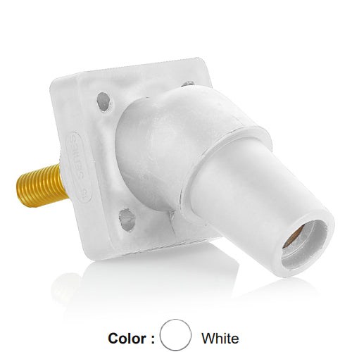 Leviton 16R30-1UW, 16 Series Single Pole Cam-Type Female Panel Mount Receptacle, Industrial Grade, 45-Degree, 1.125'' Length Threaded Stud Termination, #2 - 4/0 AWG, 400 Amp Max, White
