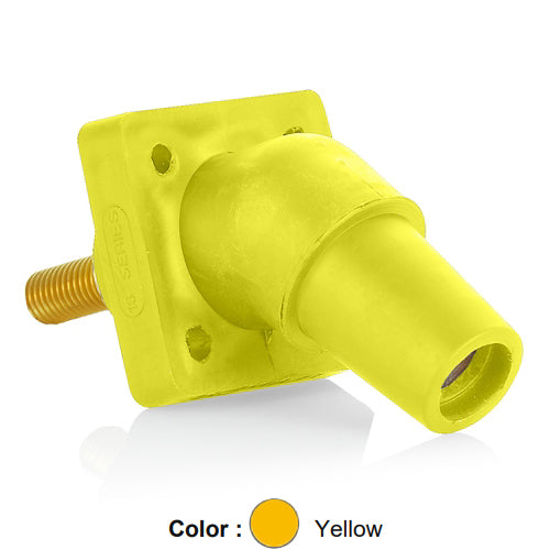 Leviton 16R30-1UY, 16 Series Single Pole Cam-Type Female Panel Mount Receptacle, Industrial Grade, 45-Degree, 1.125'' Length Threaded Stud Termination, #2 - 4/0 AWG, 400 Amp Max, Yellow