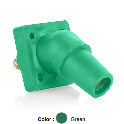 Leviton 16R30-UG, 16 Series Single Pole Cam-Type Female Panel Mount Receptacle, Industrial Grade, 45-Degree, 0.75'' Length Threaded Stud Termination, #2 - 4/0 AWG, 400 Amp Max, Green