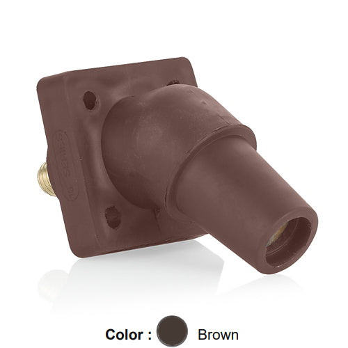 Leviton 16R30-UH, 16 Series Single Pole Cam-Type Female Panel Mount Receptacle, Industrial Grade, 45-Degree, 0.75'' Length Threaded Stud Termination, #2 - 4/0 AWG, 400 Amp Max, Brown