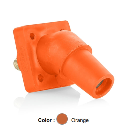 Leviton 16R30-UO, 16 Series Single Pole Cam-Type Female Panel Mount Receptacle, Industrial Grade, 45-Degree, 0.75'' Length Threaded Stud Termination, #2 - 4/0 AWG, 400 Amp Max, Orange