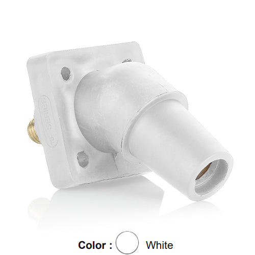 Leviton 16R30-UW, 16 Series Single Pole Cam-Type Female Panel Mount Receptacle, Industrial Grade, 45-Degree, 0.75'' Length Threaded Stud Termination, #2 - 4/0 AWG, 400 Amp Max, White