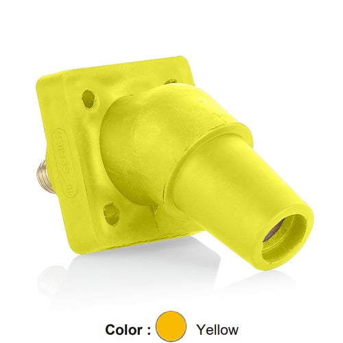 Leviton 16R30-UY, 16 Series Single Pole Cam-Type Female Panel Mount Receptacle, Industrial Grade, 45-Degree, 0.75'' Length Threaded Stud Termination, #2 - 4/0 AWG, 400 Amp Max, Yellow