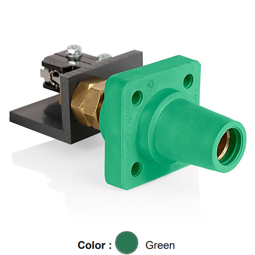Leviton 16RSW-UG, 16 Series Single Pole Cam-Type Female Panel Connector, Industrial Grade, 90-Degree, Threaded Stud with Microswitch, #2 - 4/0 AWG, 400 Amp Max, Green