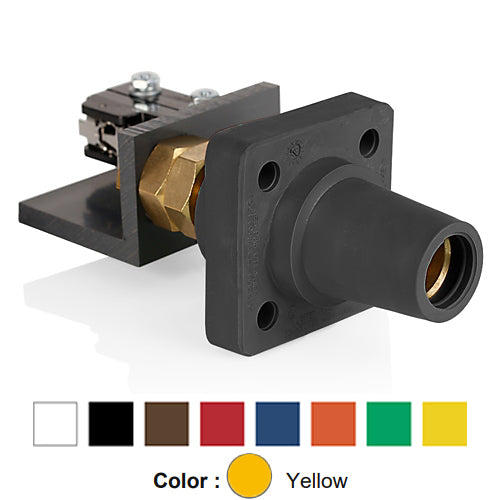Leviton 16RSW-UY, 16 Series Single Pole Cam-Type Female Panel Connector, Industrial Grade, 90-Degree, Threaded Stud with Microswitch, #2 - 4/0 AWG, 400 Amp Max, Yellow