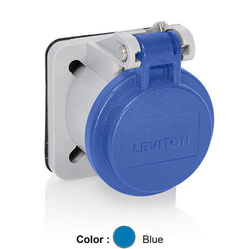 Leviton 16S31-UB, 16 Series Panel Receptacle Enclosure with Automatic Closing Lid, Male/Female, Thermoplastic Housing and Cover, Stainless Steel Torsion Spring, Blue