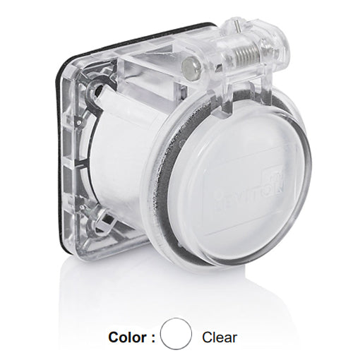 Leviton 16S31-UCL, 16 Series Panel Receptacle Enclosure with Automatic Closing Lid, Male/Female, Thermoplastic Housing and Cover, Stainless Steel Torsion Spring, Clear