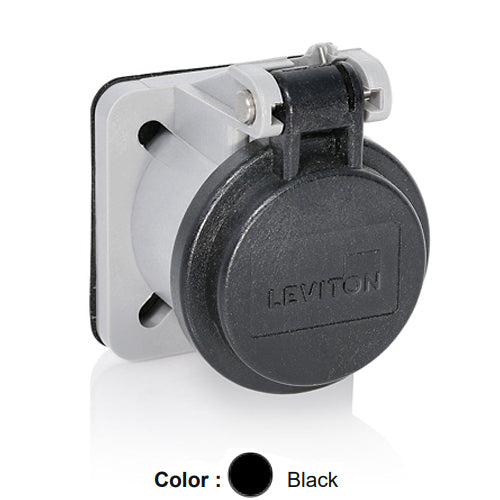 Leviton 16S31-UE, 16 Series Panel Receptacle Enclosure with Automatic Closing Lid, Male/Female, Thermoplastic Housing and Cover, Stainless Steel Torsion Spring, Black