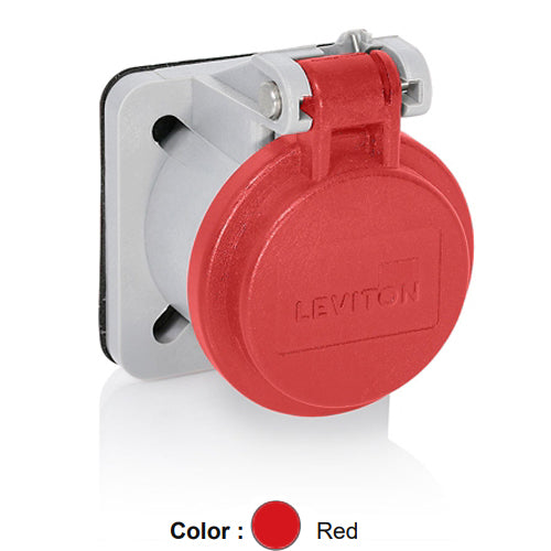 Leviton 16S31-UR, 16 Series Panel Receptacle Enclosure with Automatic Closing Lid, Male/Female, Thermoplastic Housing and Cover, Stainless Steel Torsion Spring, Red