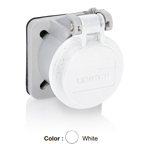 Leviton 16S31-UW, 16 Series Panel Receptacle Enclosure with Automatic Closing Lid, Male/Female, Thermoplastic Housing and Cover, Stainless Steel Torsion Spring, White