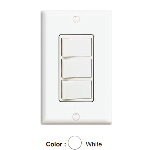 Leviton 1755-W, Decora Three Rocker Combination Switch, Individual Switches 15A 120V / Device Total 20A 120V, Ground Screw Terminals and Push-in Wiring, White