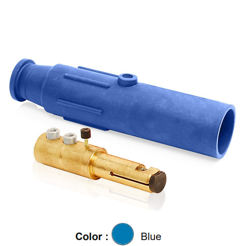 Leviton 17D22-SB, 17 Series Taper Nose Single Pole Cam-Type Male Plug, Industrial Grade, Double Set Screw Termination, 350-500 MCM Cable Range, 600 Amp Max, Blue