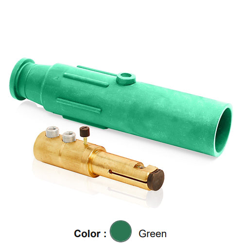 Leviton 17D22-SG, 17 Series Taper Nose Single Pole Cam-Type Male Plug, Industrial Grade, Double Set Screw Termination, 350-500 MCM Cable Range, 600 Amp Max, Green