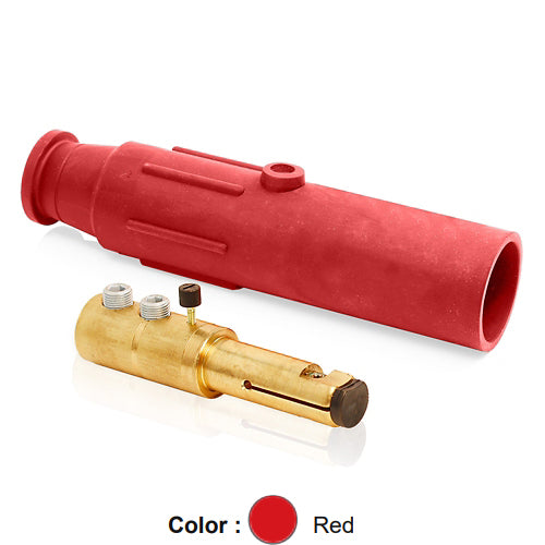 Leviton 17D22-SR, 17 Series Taper Nose Single Pole Cam-Type Male Plug, Industrial Grade, Double Set Screw Termination, 350-500 MCM Cable Range, 600 Amp Max, Red