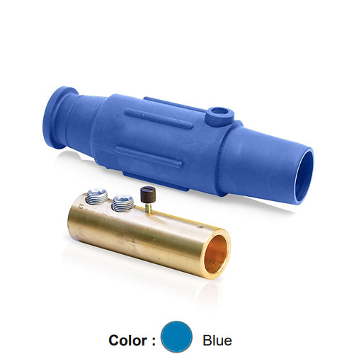 Leviton 17D24-SB, 17 Series Taper Nose Single Pole Cam-Type Female Plug, Industrial Grade, Double Set Screw Termination, 350-500 MCM Cable Range, 600 Amp Max, Blue