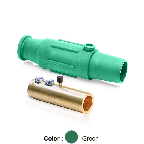 Leviton 17D24-SG, 17 Series Taper Nose Single Pole Cam-Type Female Plug, Industrial Grade, Double Set Screw Termination, 350-500 MCM Cable Range, 600 Amp Max, Green