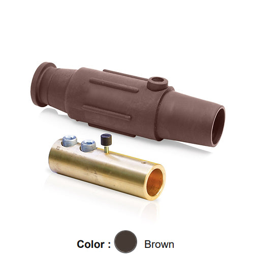 Leviton 17D24-SH, 17 Series Taper Nose Single Pole Cam-Type Female Plug, Industrial Grade, Double Set Screw Termination, 350-500 MCM Cable Range, 600 Amp Max, Brown