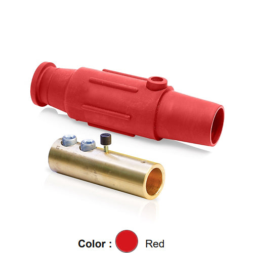 Leviton 17D24-SR, 17 Series Taper Nose Single Pole Cam-Type Female Plug, Industrial Grade, Double Set Screw Termination, 350-500 MCM Cable Range, 600 Amp Max, Red
