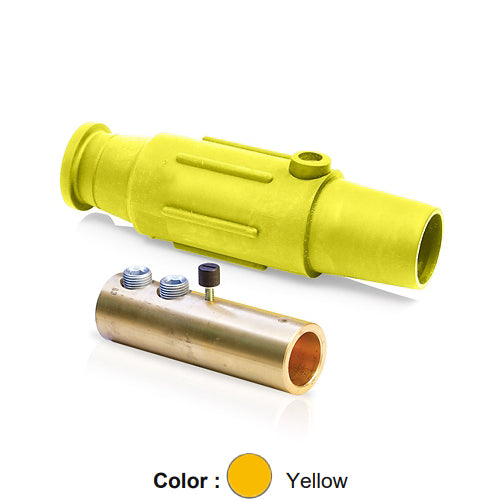 Leviton 17D24-SY, 17 Series Taper Nose Single Pole Cam-Type Female Plug, Industrial Grade, Double Set Screw Termination, 350-500 MCM Cable Range, 600 Amp Max, Yellow