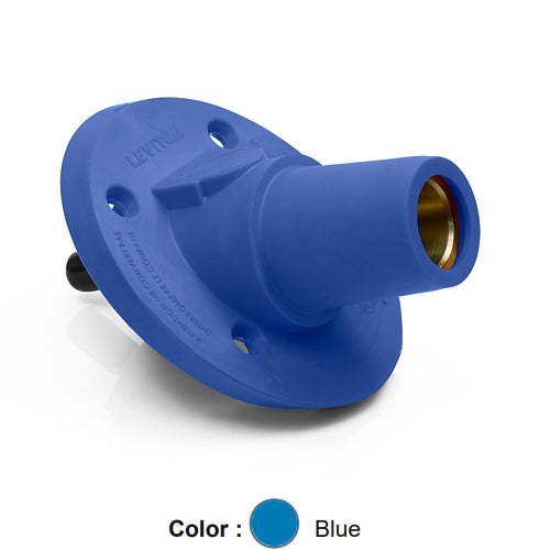 Leviton 17R24-SB, 17 Series Single Pole Cam-Type Female Panel Mount Receptacle, Industrial Grade, 30 Degree Angle, Threaded Stud Termination, 250-500 MCM Cable, 600 Amp Max, Blue