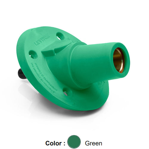 Leviton 17R24-SG, 17 Series Single Pole Cam-Type Female Panel Mount Receptacle, Industrial Grade, 30 Degree Angle, Threaded Stud Termination, 250-500 MCM Cable, 600 Amp Max, Green