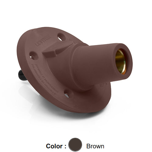 Leviton 17R24-SH, 17 Series Single Pole Cam-Type Female Panel Mount Receptacle, Industrial Grade, 30 Degree Angle, Threaded Stud Termination, 250-500 MCM Cable, 600 Amp Max, Brown