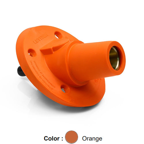 Leviton 17R24-SO, 17 Series Single Pole Cam-Type Female Panel Mount Receptacle, Industrial Grade, 30 Degree Angle, Threaded Stud Termination, 250-500 MCM Cable, 600 Amp Max, Orange