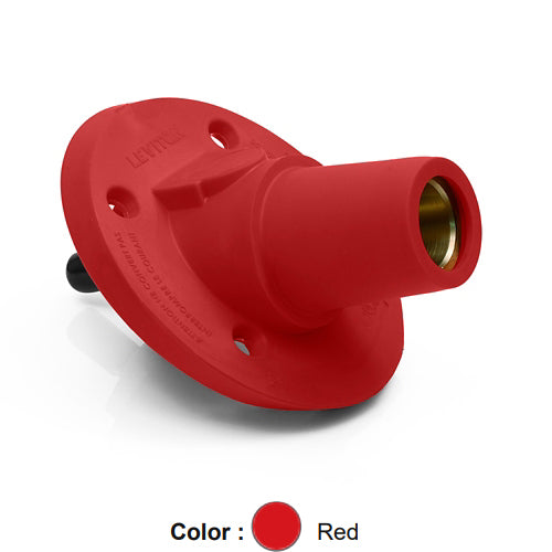 Leviton 17R24-SR, 17 Series Single Pole Cam-Type Female Panel Mount Receptacle, Industrial Grade, 30 Degree Angle, Threaded Stud Termination, 250-500 MCM Cable, 600 Amp Max, Red
