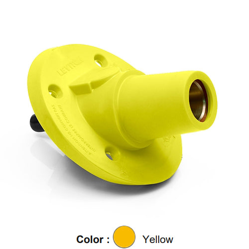 Leviton 17R24-SY, 17 Series Single Pole Cam-Type Female Panel Mount Receptacle, Industrial Grade, 30 Degree Angle, Threaded Stud Termination, 250-500 MCM Cable, 600 Amp Max, Yellow