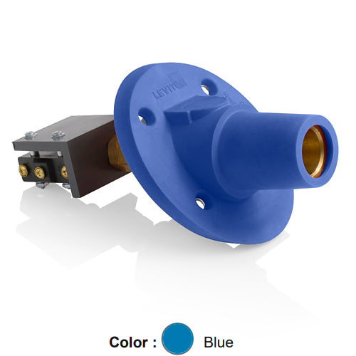 Leviton 17RSW-SB, 17 Series Single Pole Cam-Type Female Panel Mount Receptacle, Industrial Grade, 30 Degree Angle, Threaded Stud w/Microswitch Termination, 250-500 MCM Cable, 600 Amp Max, Blue