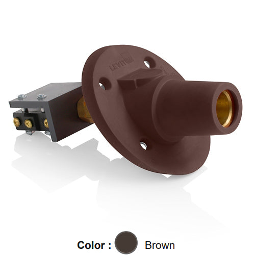 Leviton 17RSW-SH, 17 Series Single Pole Cam-Type Female Panel Mount Receptacle, Industrial Grade, 30 Degree Angle, Threaded Stud w/Microswitch Termination, 250-500 MCM Cable, 600 Amp Max, Brown