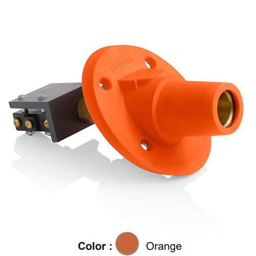 Leviton 17RSW-SO, 17 Series Single Pole Cam-Type Female Panel Mount Receptacle, Industrial Grade, 30 Degree Angle, Threaded Stud w/Microswitch Termination, 250-500 MCM Cable, 600 Amp Max, Orange