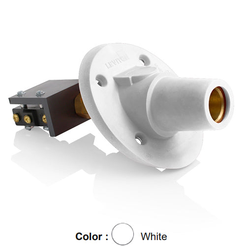 Leviton 17RSW-SW, 17 Series Single Pole Cam-Type Female Panel Mount Receptacle, Industrial Grade, 30 Degree Angle, Threaded Stud w/Microswitch Termination, 250-500 MCM Cable, 600 Amp Max, White