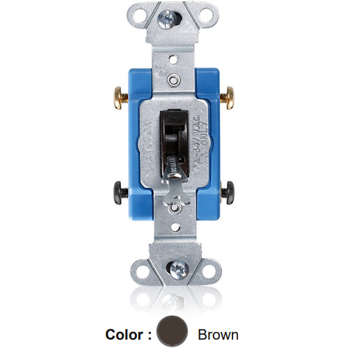 Leviton 18202-LB, Tamper-Resistant (Key) Double Pole Toggle Switch, Industrial Specification Grade, Canadian, 15A 347V AC, Non-Grounding, Back or Side Wire, Brown