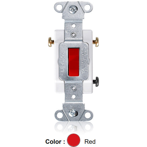 Leviton 18203-R, Standard 3-Way Toggle Switch, Industrial Specification Grade, Canadian, 15A 347V AC, Non-Grounding, Back or Side Wire, Red