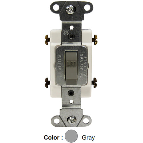 Leviton 18204-CG, Framed 4-Way Toggle Switch, Commercial Specification Grade, Canadian, 15A 347V AC, Non-Grounding, Side Wire, Gray