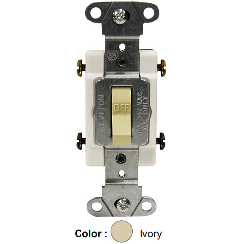 Leviton 18204-CI, Framed 4-Way Toggle Switch, Commercial Specification Grade, Canadian, 15A 347V AC, Non-Grounding, Side Wire, Ivory