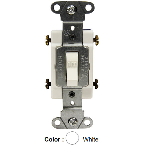 Leviton 18204-CW, Framed 4-Way Toggle Switch, Commercial Specification Grade, Canadian, 15A 347V AC, Non-Grounding, Side Wire, White