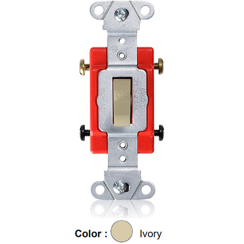 Leviton 18222-I, Standard Double-Pole Toggle Switch, Industrial Specification Grade, Canadian, 20A 347V AC, Non-Grounding, Back or Side Wire, Ivory