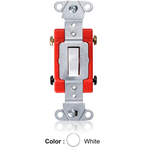 Leviton 18224-W, Standard 4-Way Toggle Switch, Industrial Specification Grade, Canadian, 20A 347V AC, Non-Grounding, Back or Side Wire, White