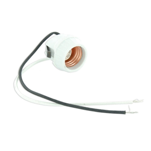 Leviton 18876, Medium Base HID Porcelain Lampholder, 4KV Pulse Rated, Keyless, Two Leads - One Black and One White 9 Inches Long, 18AWG SEW-2 200C 600V, Free Ends Stripped 1/2 Inch, For High Pressure Sodium Lamp