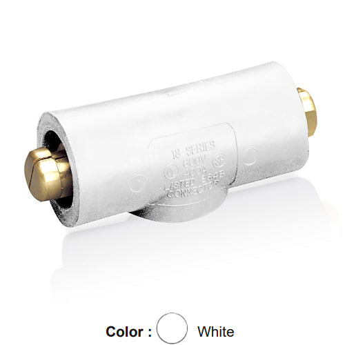 Leviton 18A25-UW, 18 Series Single Pole Cam-Type Double Male Adapter, 400 Amp Max, White