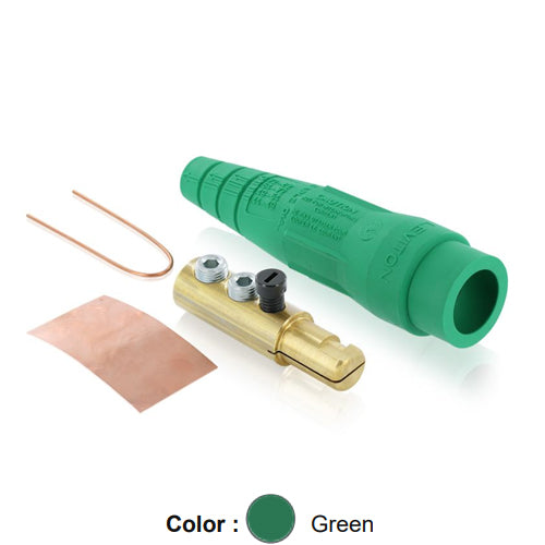 Leviton 18D22-UG, 18 Series Ball Nose Single Pole Cam-Type Male Plug, Detachable, Industrial Grade, Double Set Screw Termination, #2 - 2/0 AWG, 300 Amp Max, Green
