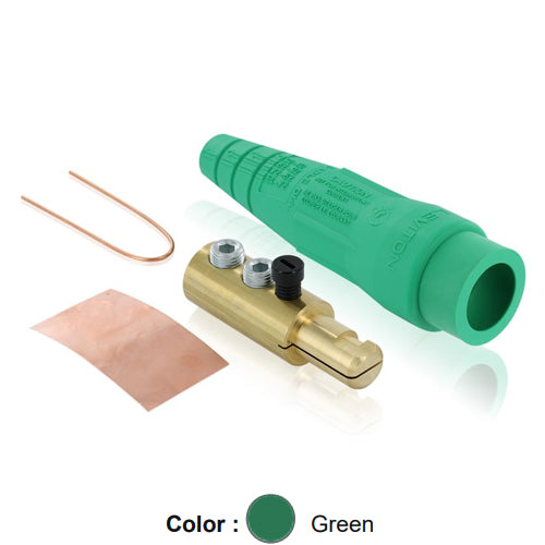 Leviton 18D24-UG, 18 Series Ball Nose Single Pole Cam-Type Male Plug, Detachable, Industrial Grade, Double Set Screw Termination, 2/0 - 4/0 AWG, 400 Amp Max, Green